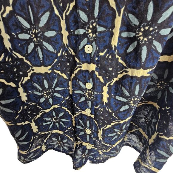 John Robshaws Lucky Brand Blouse Women M Blue Cotton Tunic Boho Peasant Floral - Picture 3 of 7